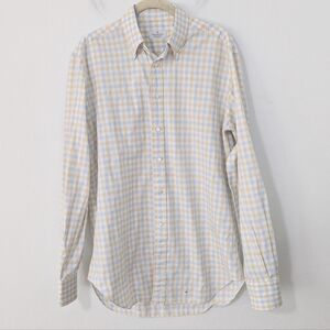 Ermenegildo Zegna Gingham Button Front Shirt Collared Long Sleeve White Blue XL